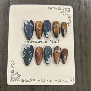 Small Size Glitter Chrome Romance Nail Art Set with Blue and Orange Accents